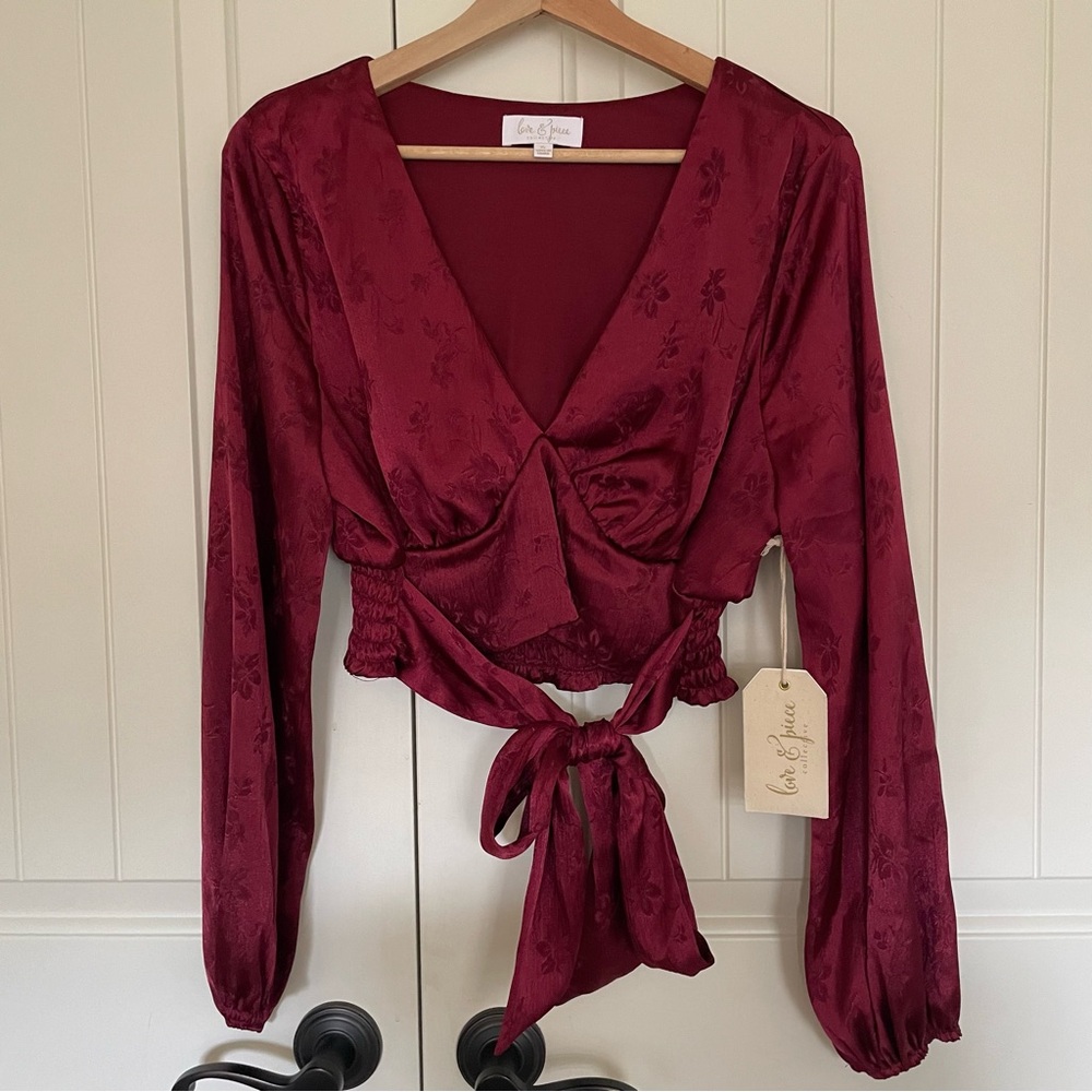 Elegant Dark Red Wrap Top